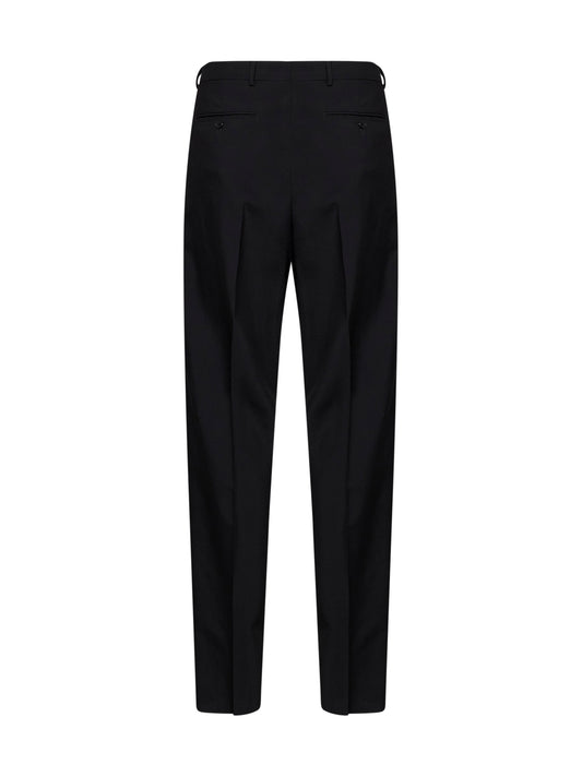 Pantaloni in lana mohair nera con logo triangolo