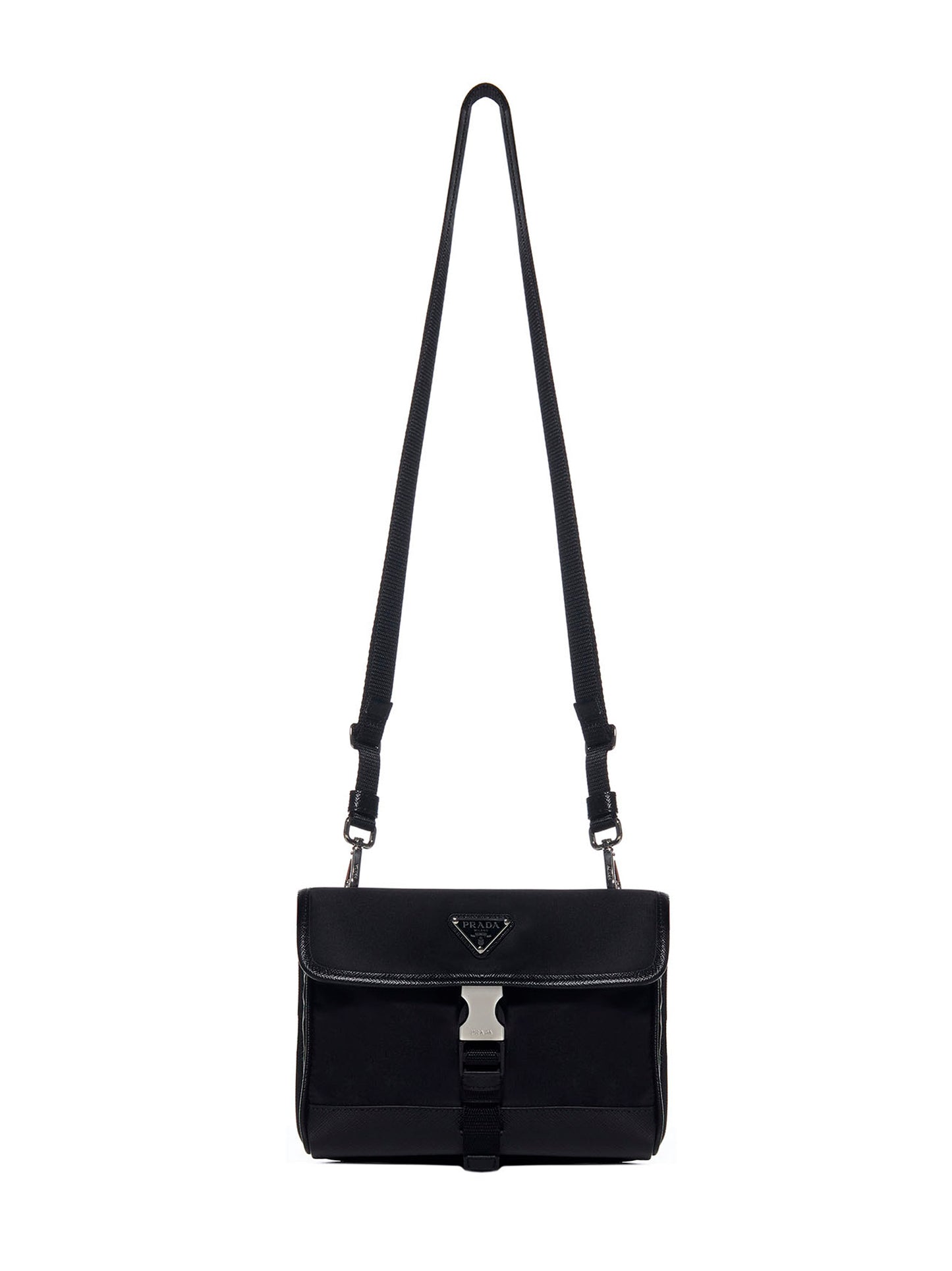 Phone holder in black Re-Nylon and Saffiano leather