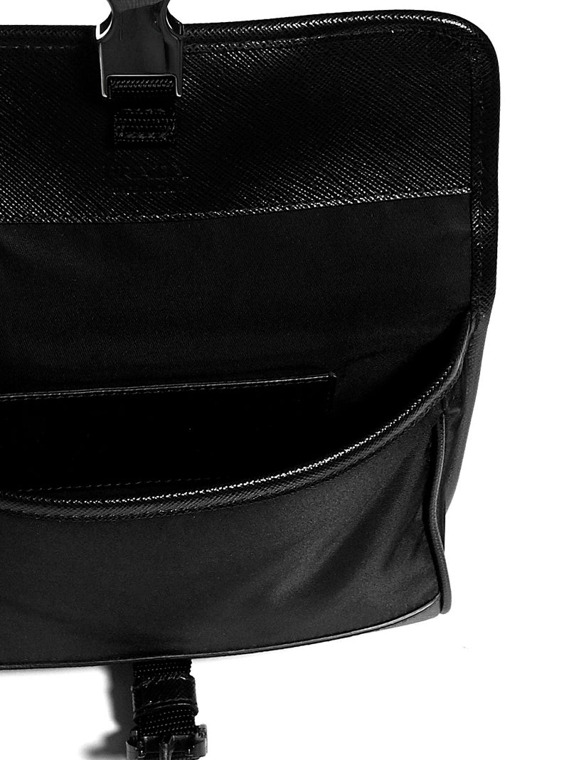 Phone holder in black Re-Nylon and Saffiano leather