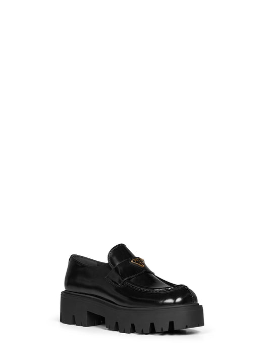Black brushed leather loafers