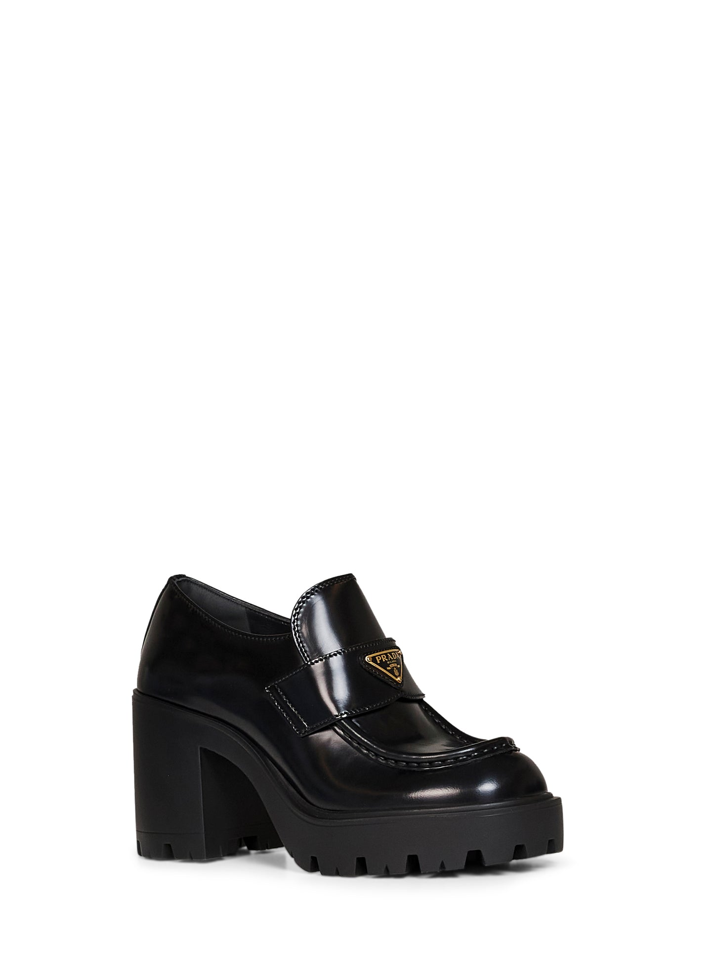 Black brushed leather heeled loafers