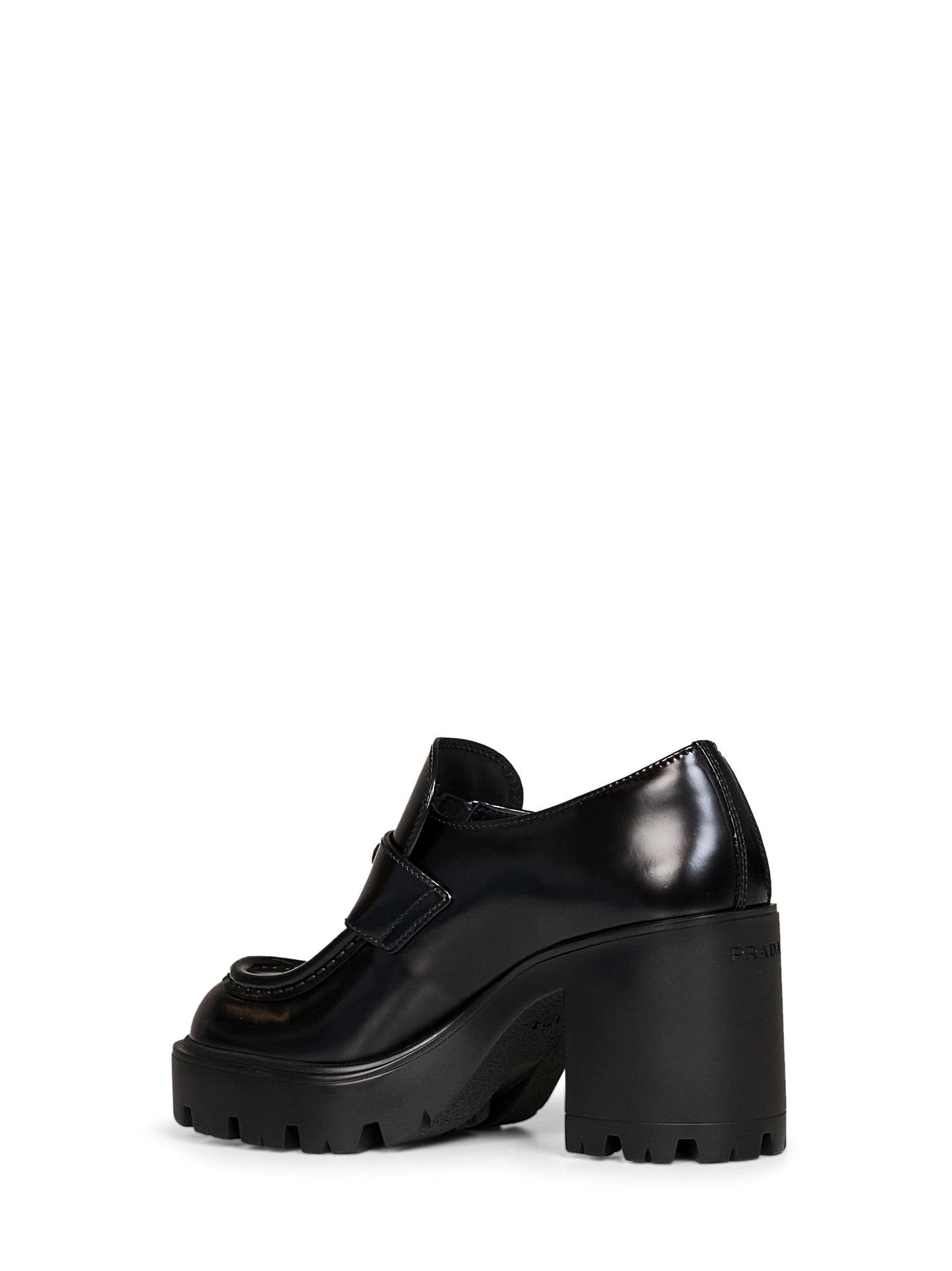 Black brushed leather heeled loafers