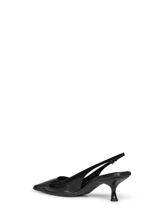 Black brushed leather slingback pumps
