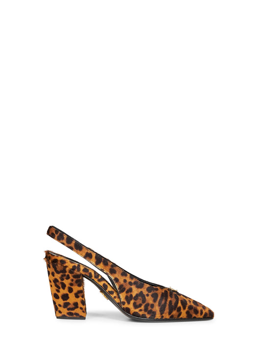 Décolleté slingback in cavallino stampa leopardo miele