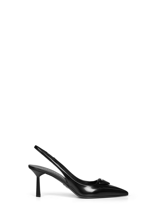 Black brushed leather slingback pumps