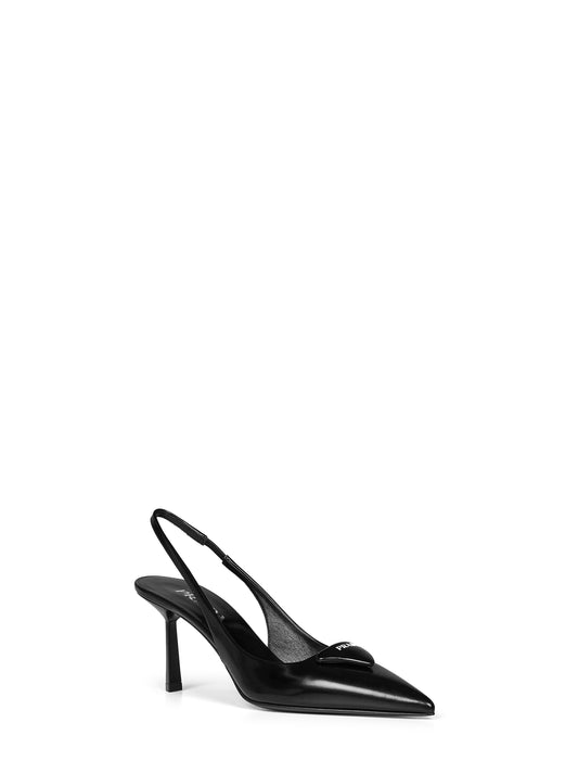 Black brushed leather slingback pumps