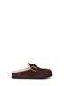 Dark brown suede and shearling mules