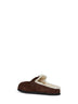 Dark brown suede and shearling mules