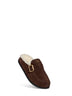 Dark brown suede and shearling mules