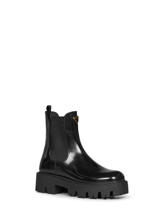 Black brushed leather ankle boots