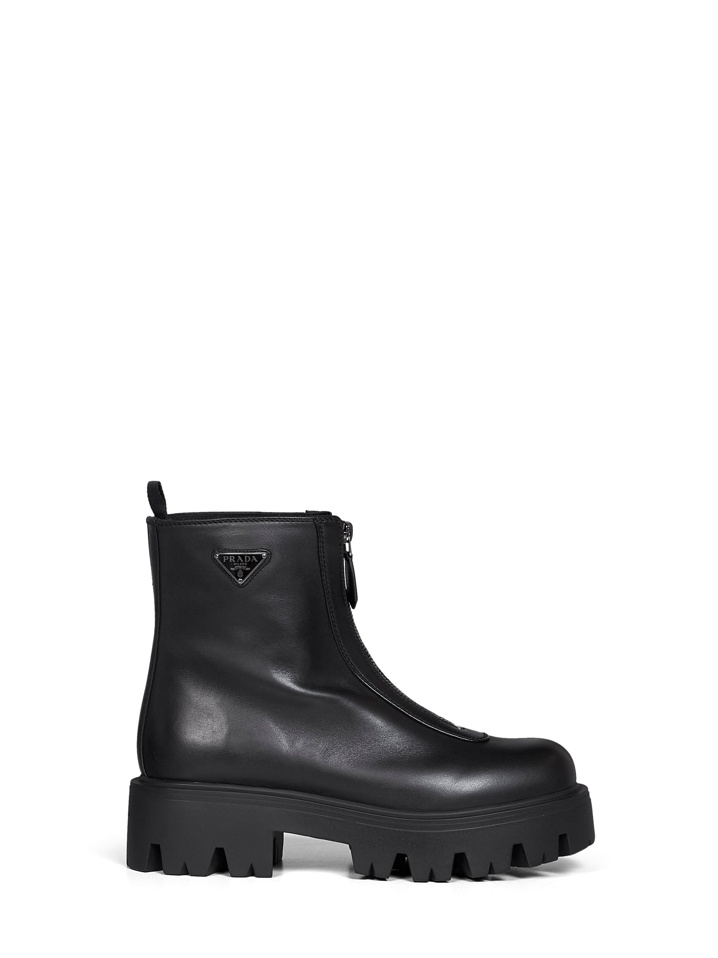 Black leather zip-up ankle boots