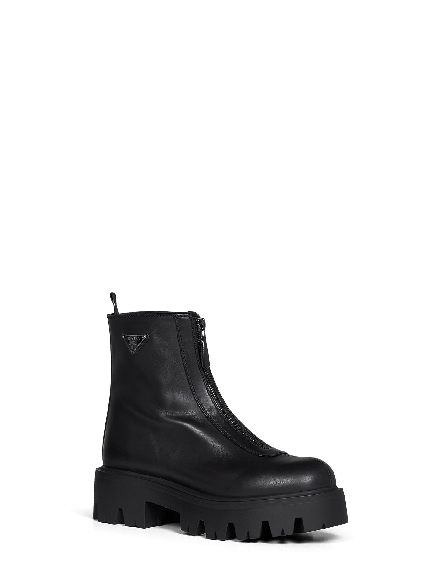 Black leather zip-up ankle boots