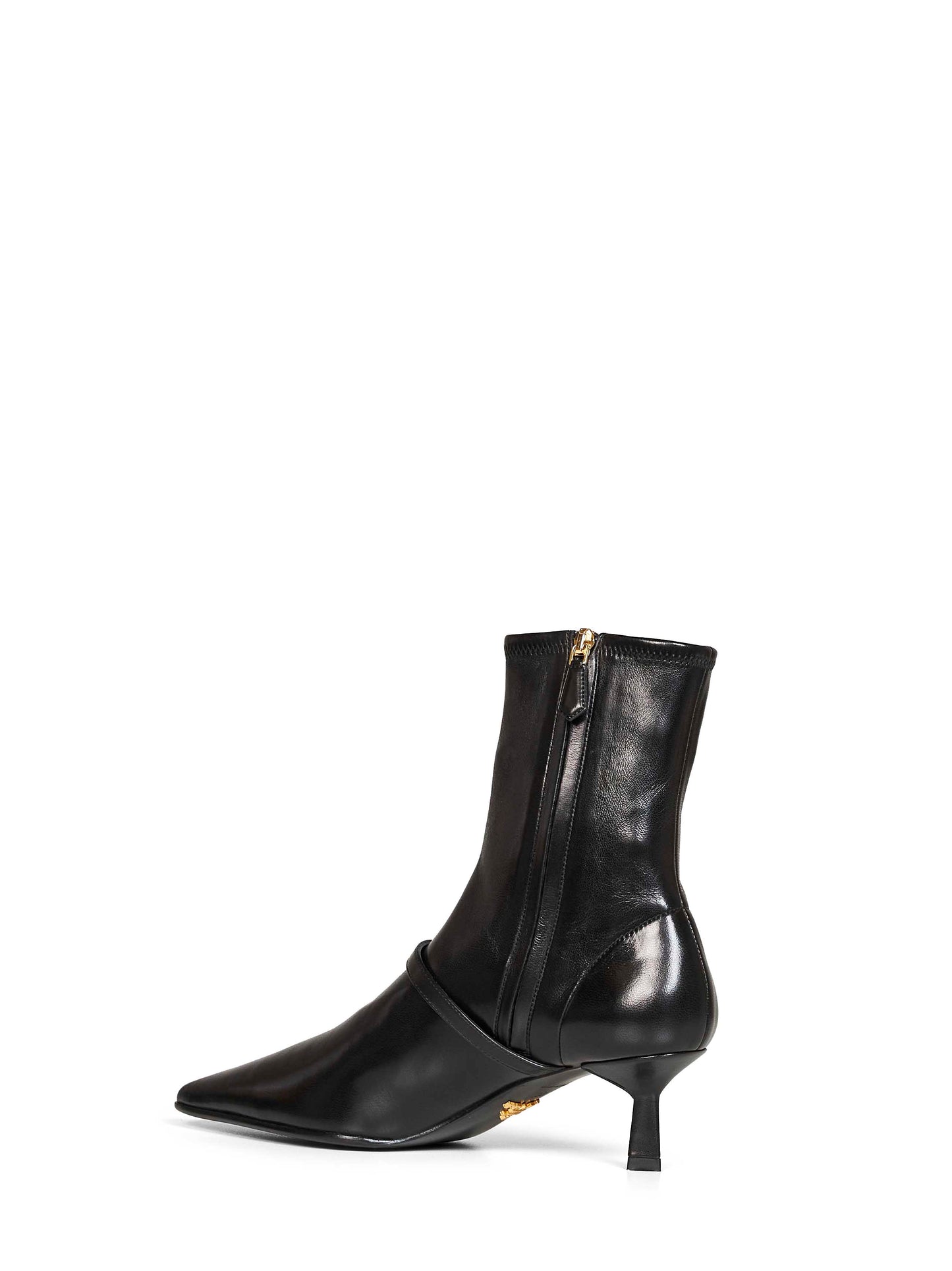 Black stretch nappa leather ankle boots