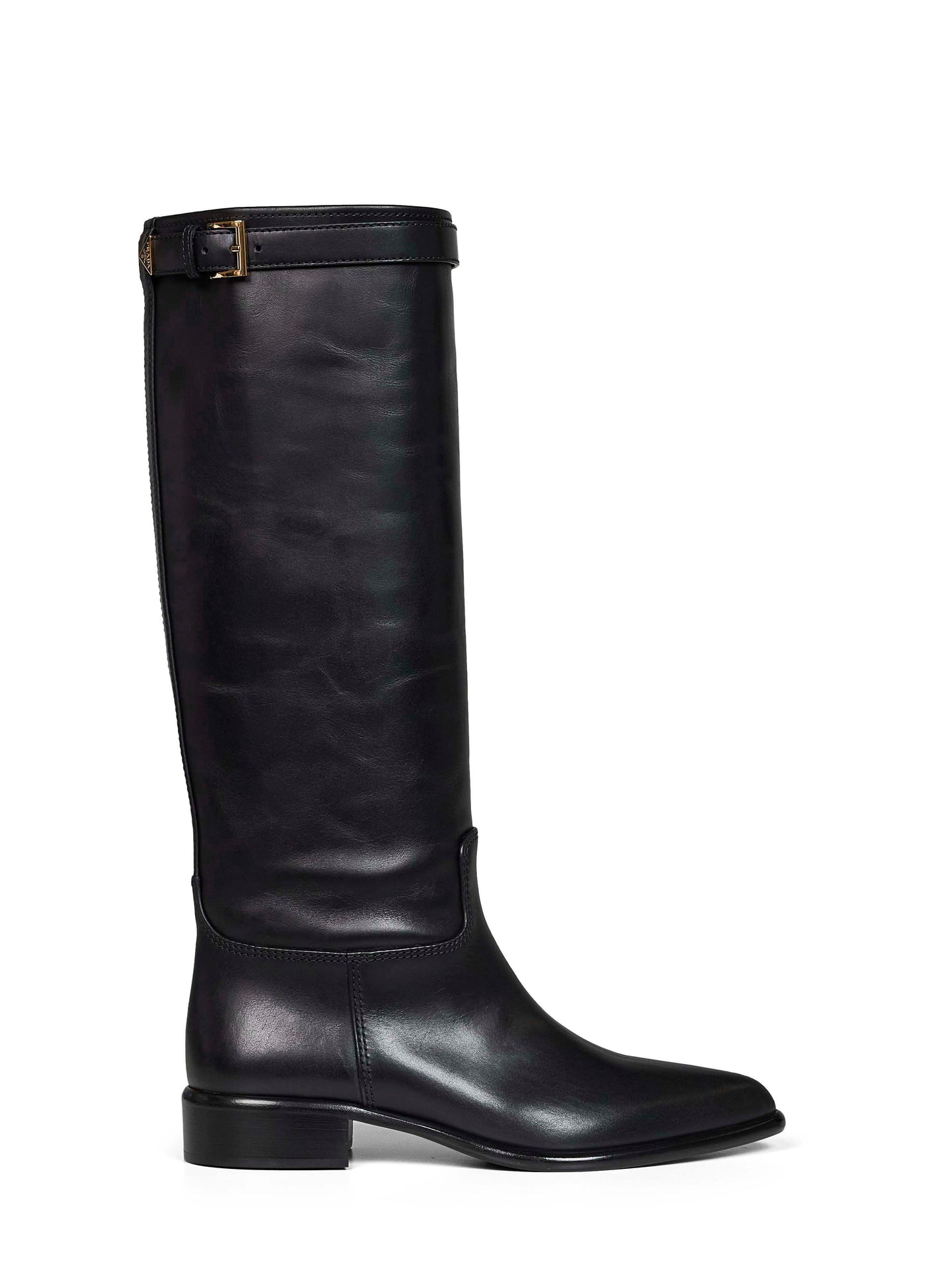 Black leather knee-high boots