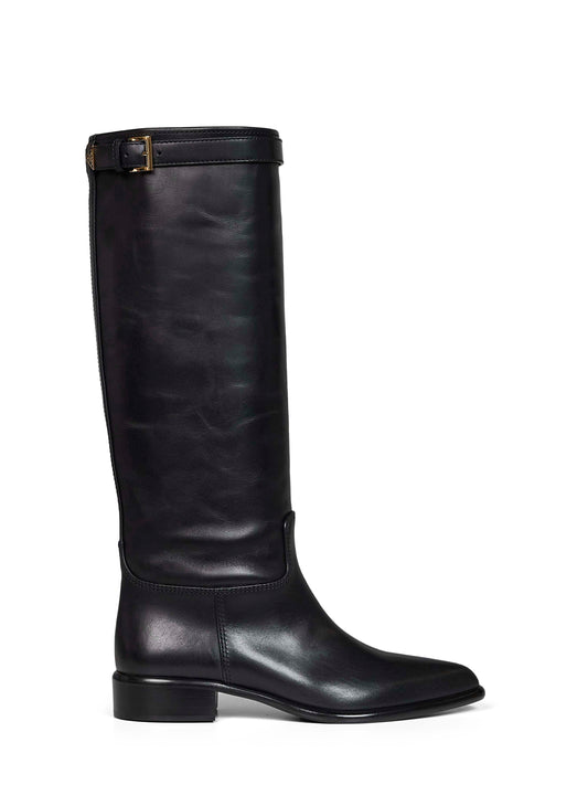Black leather knee-high boots