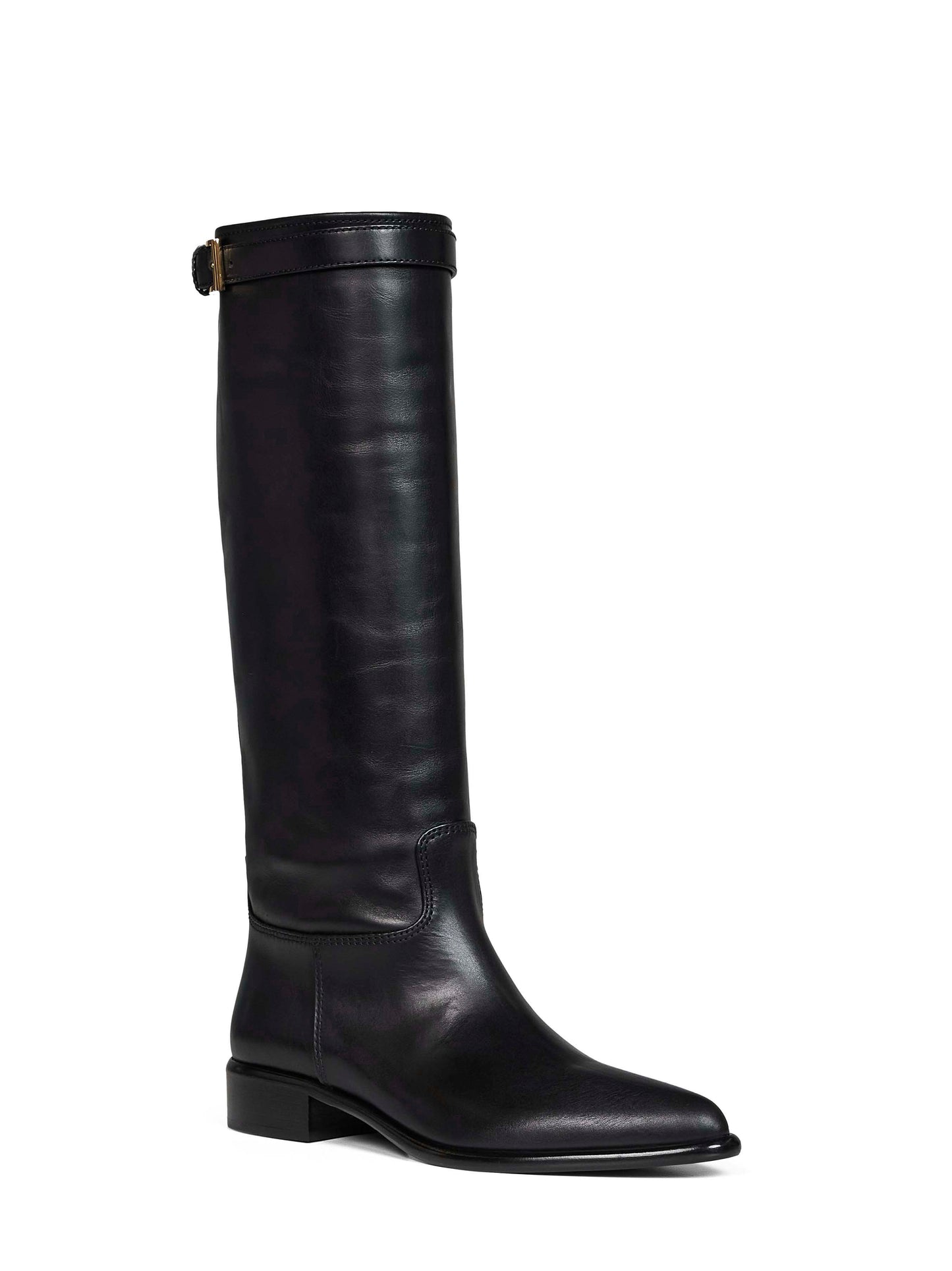 Black leather knee-high boots