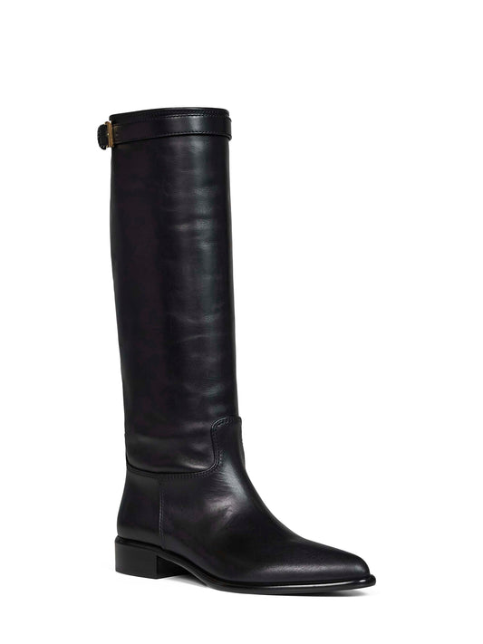 Black leather knee-high boots
