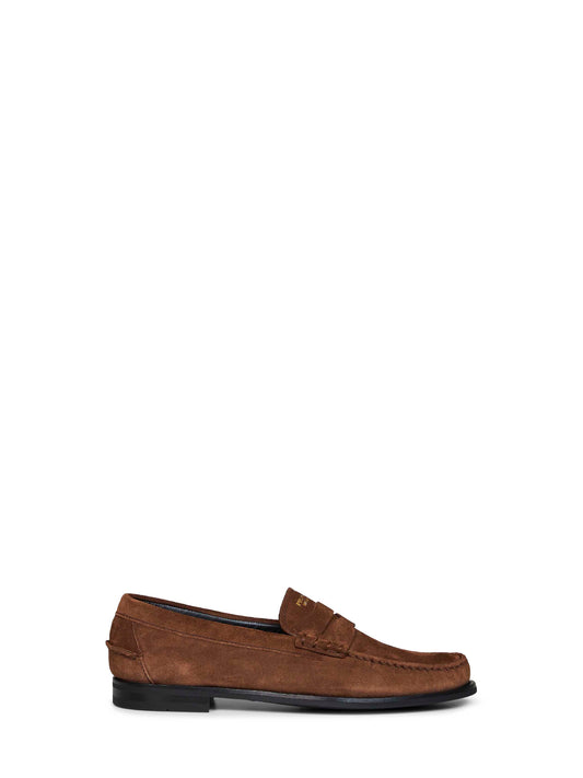 Cocoa aged-effect suede loafers