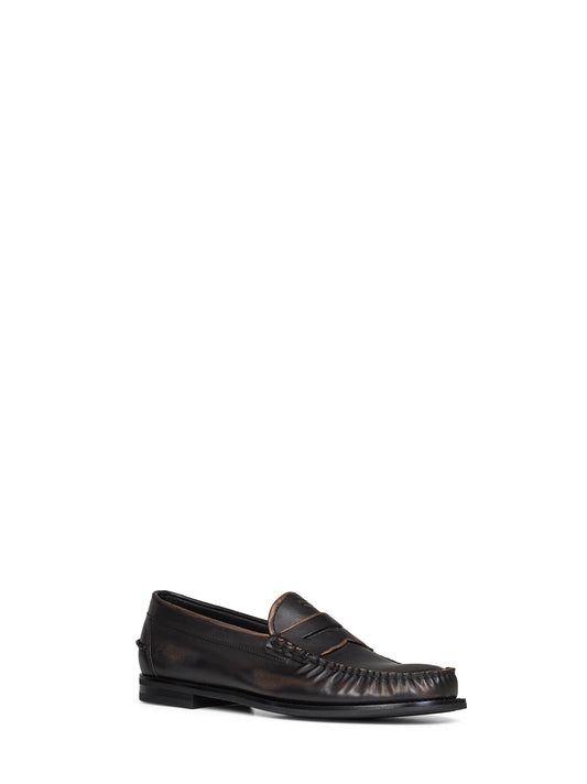 Black/tan antiqued leather loafers