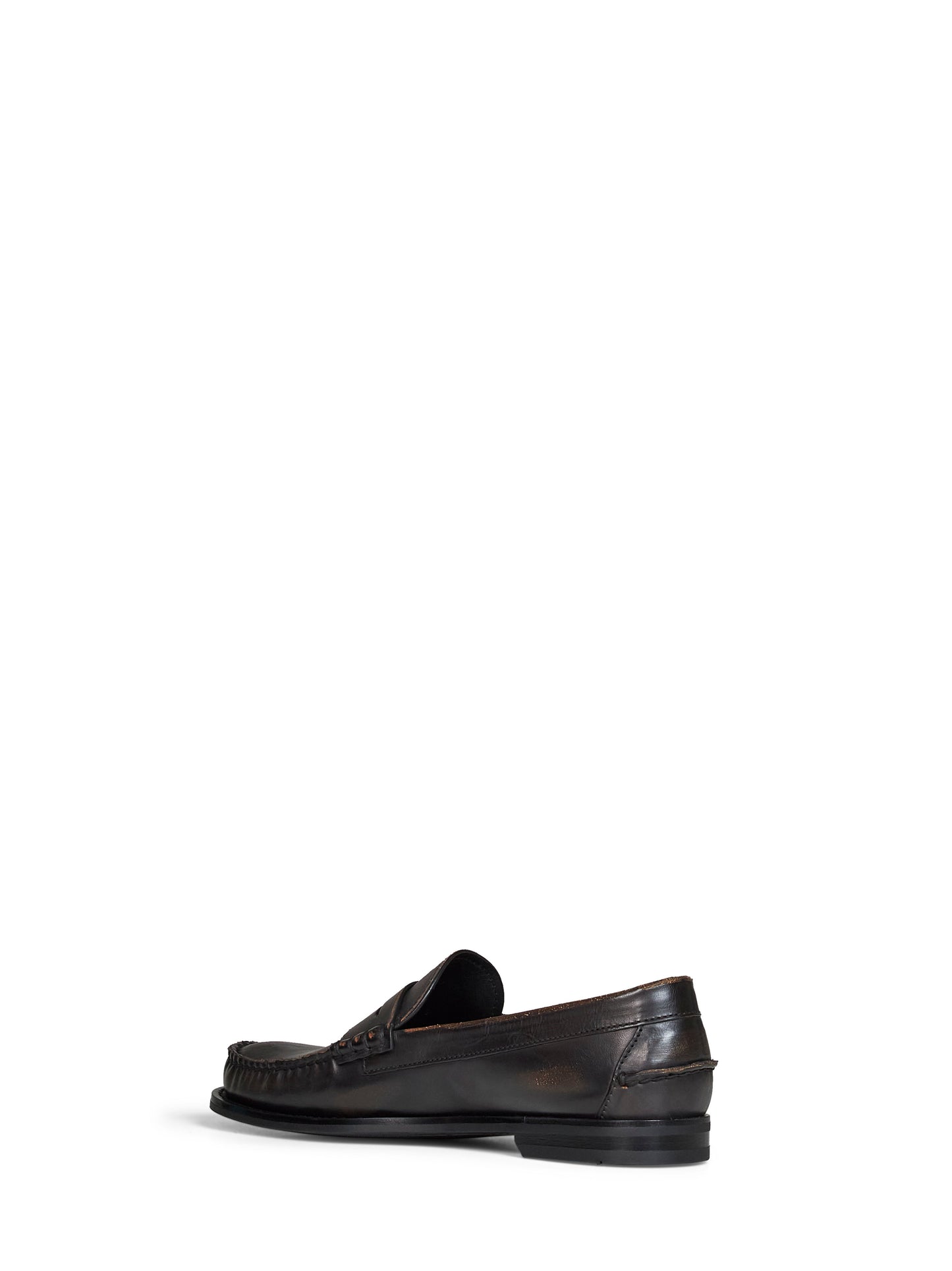 Black/tan antiqued leather loafers