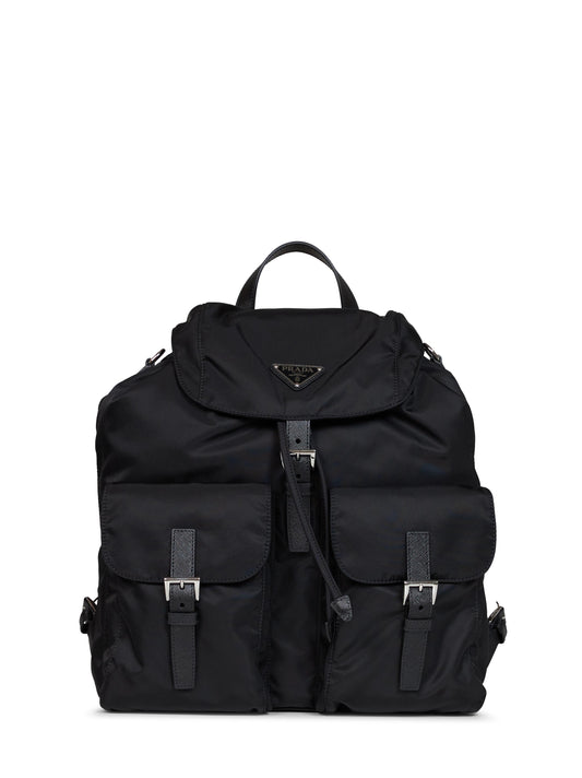 Black Re-Nylon backpack with shoulder strap