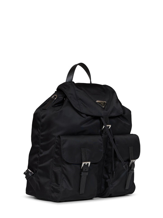 Black Re-Nylon backpack with shoulder strap
