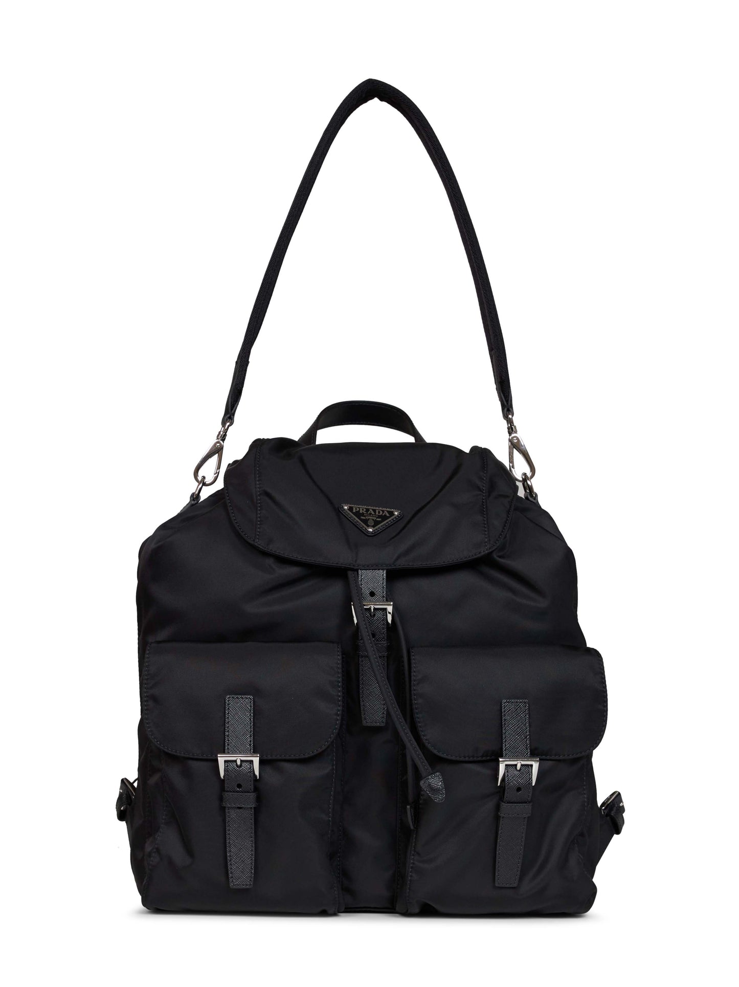 Zaino con tracolla in Re-Nylon nero<BR/>