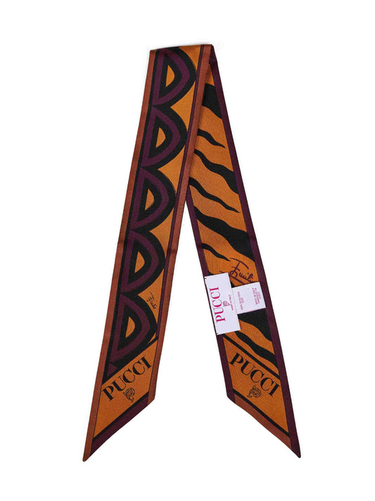 Foulard bandeau in twill di seta stampe Baiadera e Fiamme bordeaux e oro