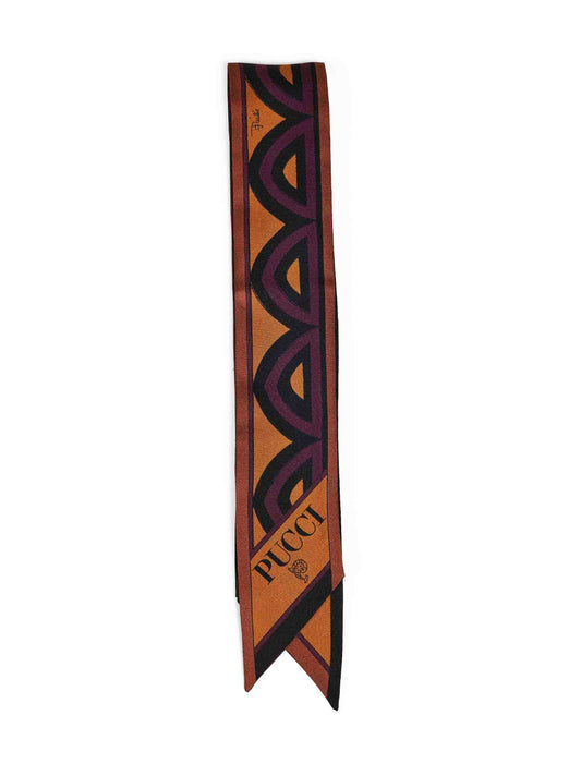 Foulard bandeau in twill di seta stampe Baiadera e Labirinto bordeaux e oro
