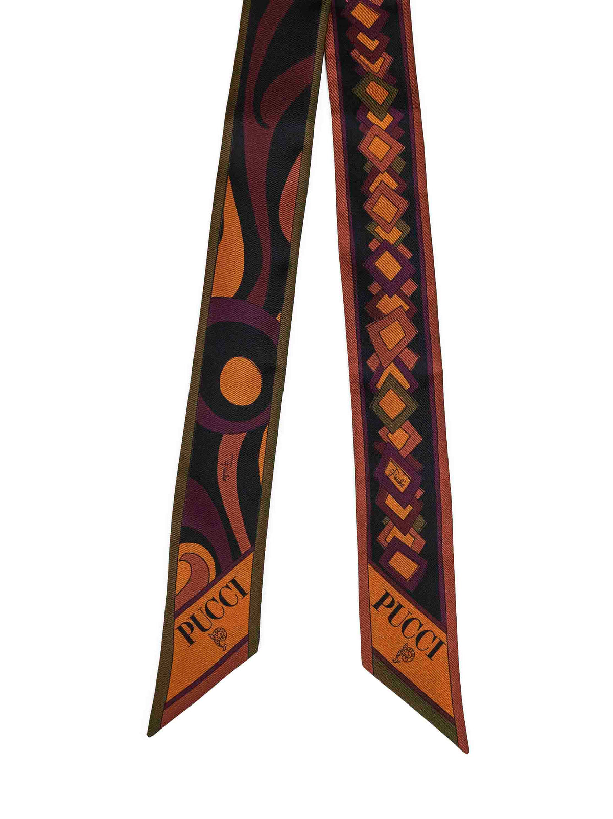 Foulard bandeau in twill di seta stampe Marmo e Cerchi bordeaux e oro