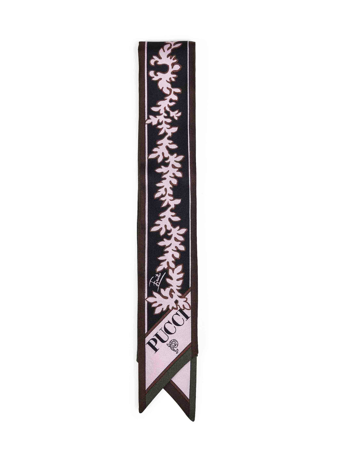 Khaki and pink Selva and Iride-prints silk twill bandeau scarf