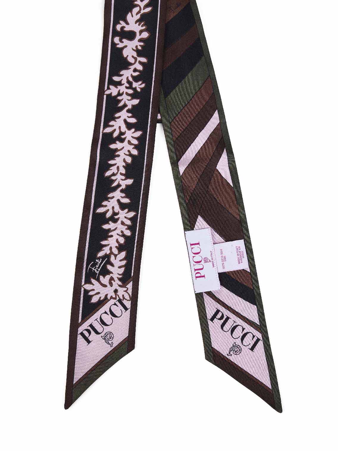 Khaki and pink Selva and Iride-prints silk twill bandeau scarf