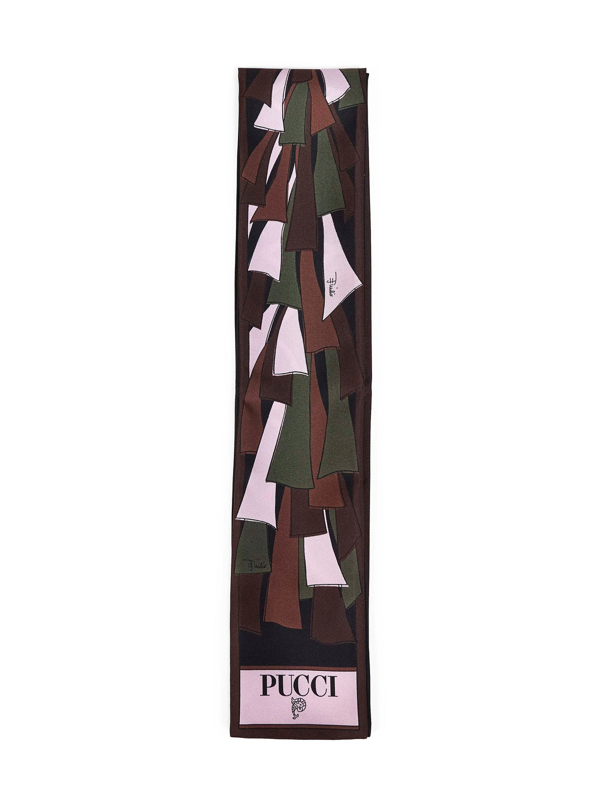 Khaki and pink Baiadera mix-prints silk twill bandeau scarf