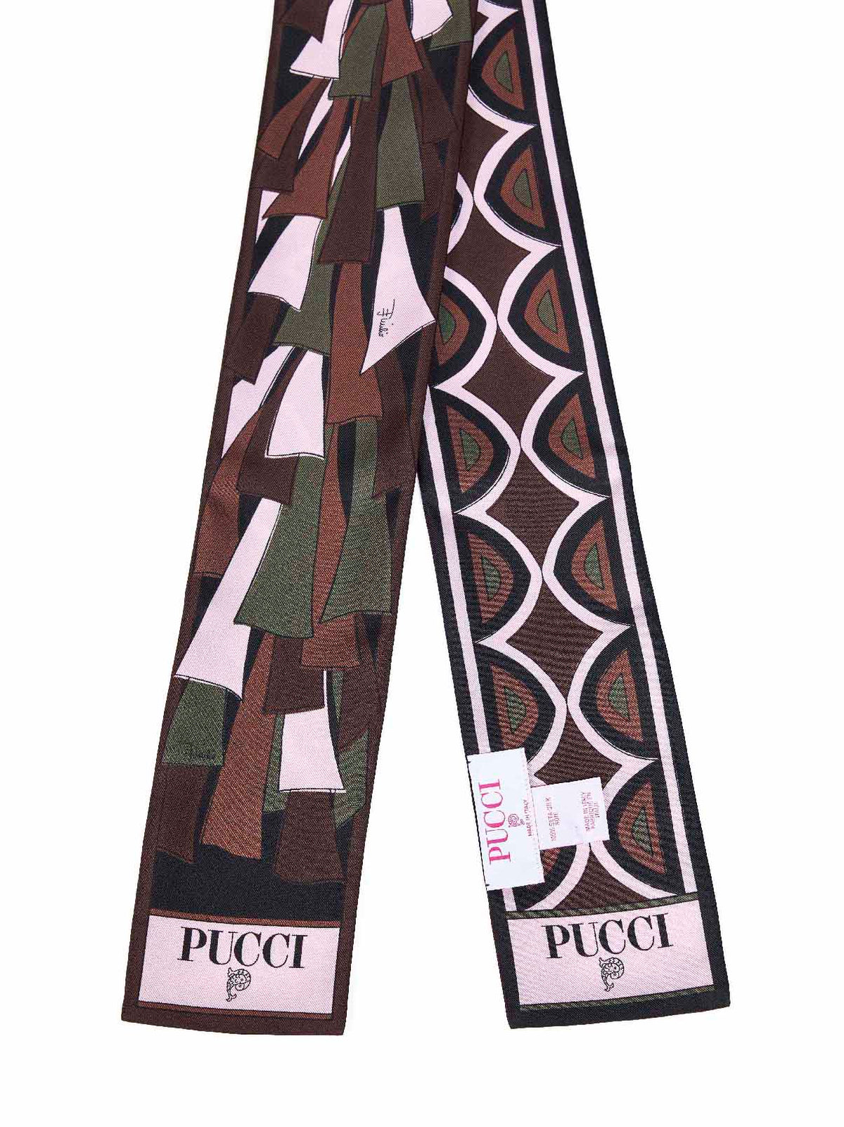 Khaki and pink Baiadera mix-prints silk twill bandeau scarf