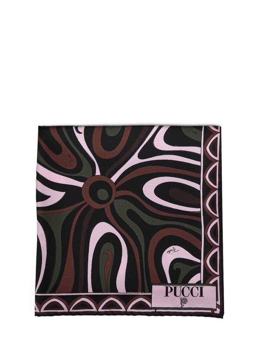 Carré in twill di seta stampe Marmo e Leocorno kaki e rosa