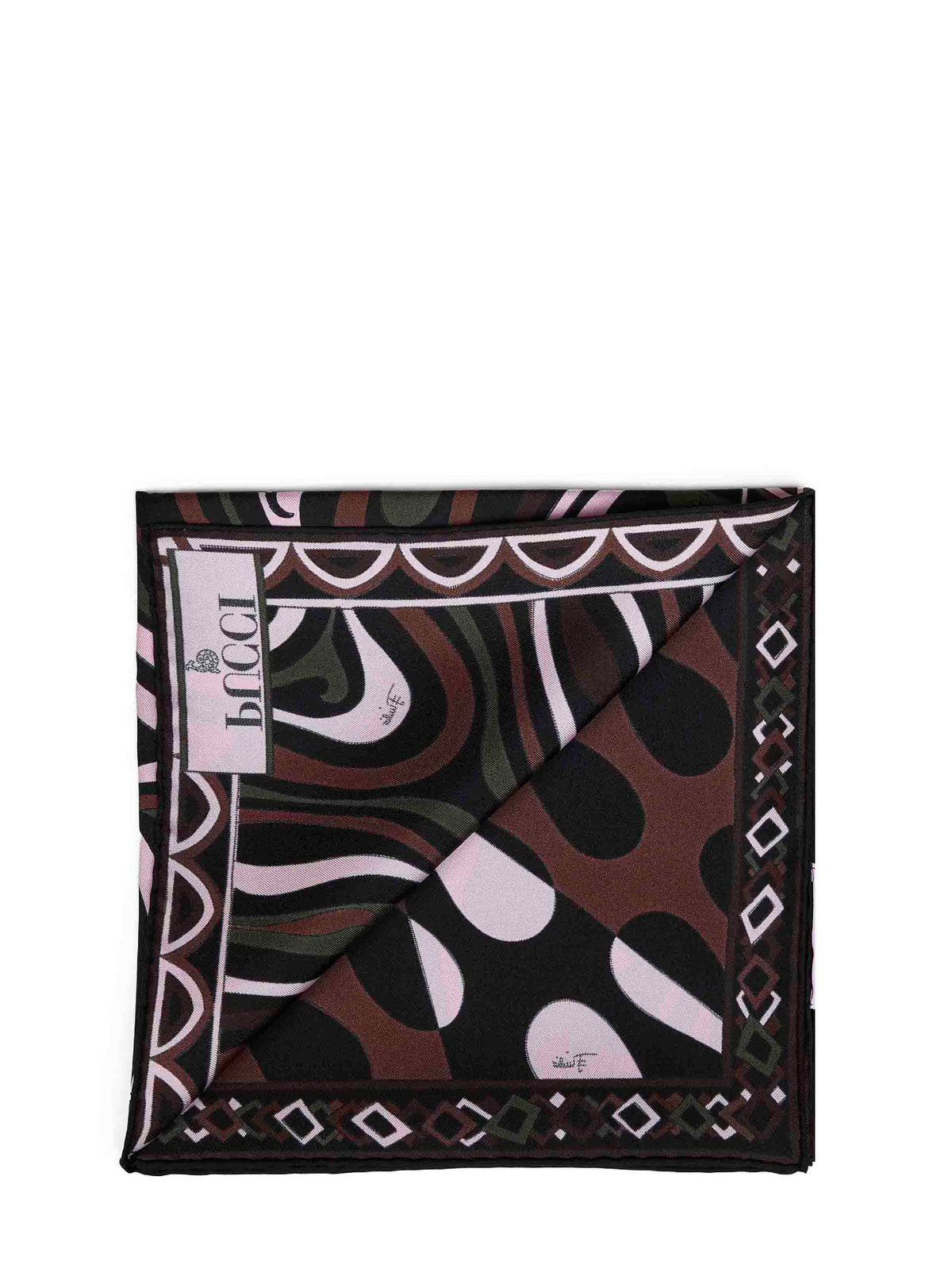 Carré in twill di seta stampe Marmo e Leocorno kaki e rosa