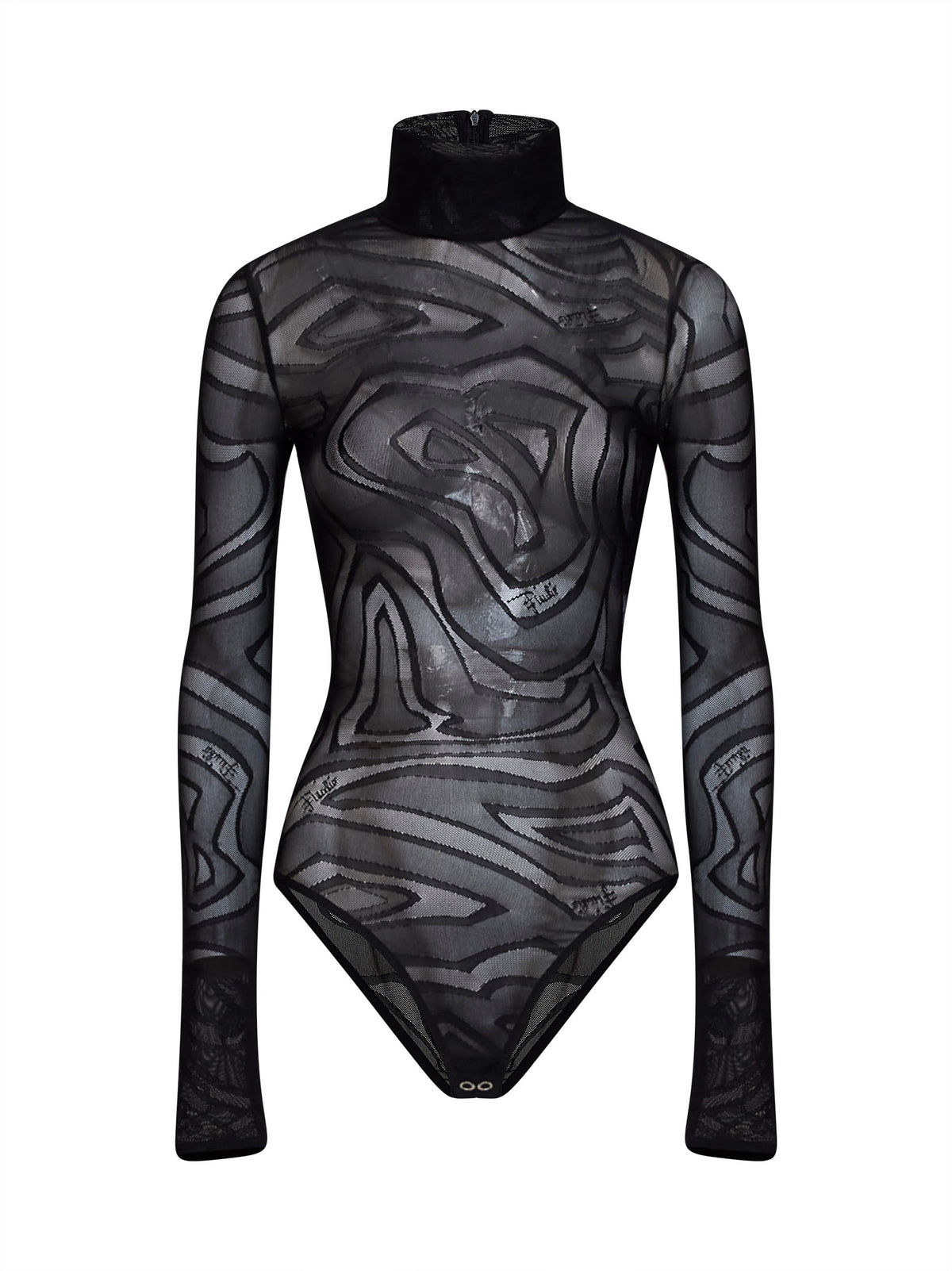 Black Labirinto-pattern jacquard tulle bodysuit