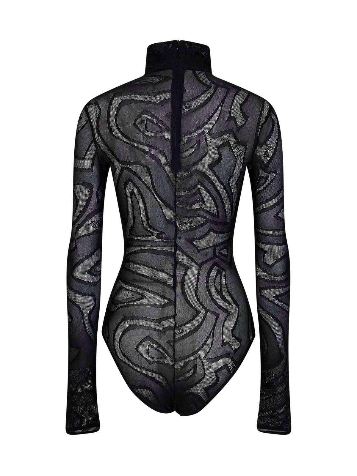 Black Labirinto-pattern jacquard tulle bodysuit