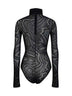 Black Labirinto-pattern jacquard tulle bodysuit