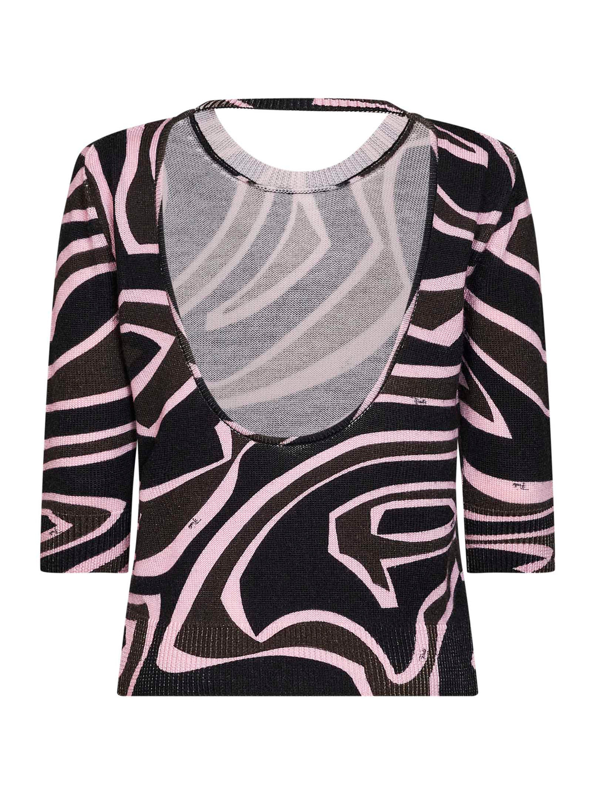 Top con cut-out in maglia di lana stampa Labirinto kaki e rosa