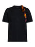 T-shirt in lana superfine nera con dettaglio foulard stampato