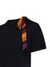 T-shirt in lana superfine nera con dettaglio foulard stampato