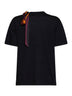 T-shirt in lana superfine nera con dettaglio foulard stampato
