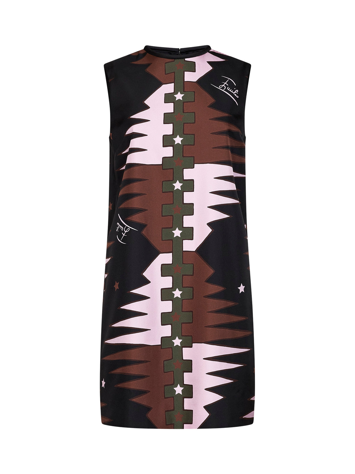 Khaki and pink Valdimontone-print silk twill straight mini dress