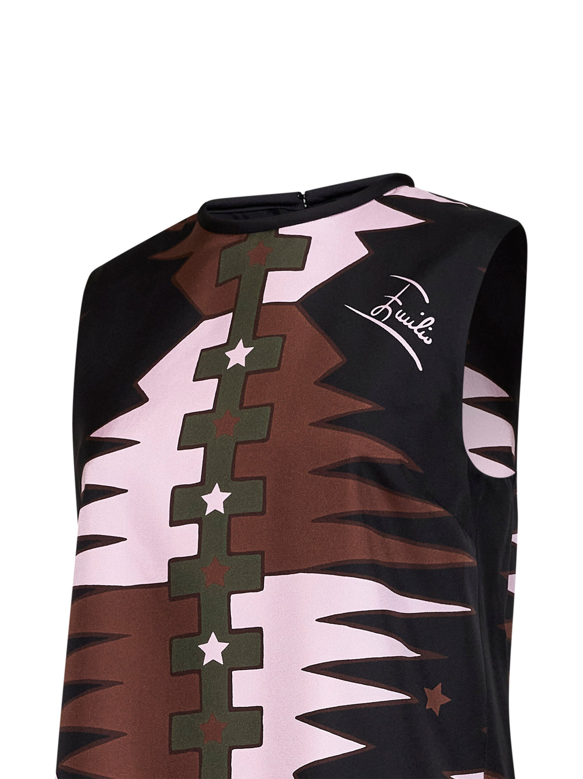 Khaki and pink Valdimontone-print silk twill straight mini dress