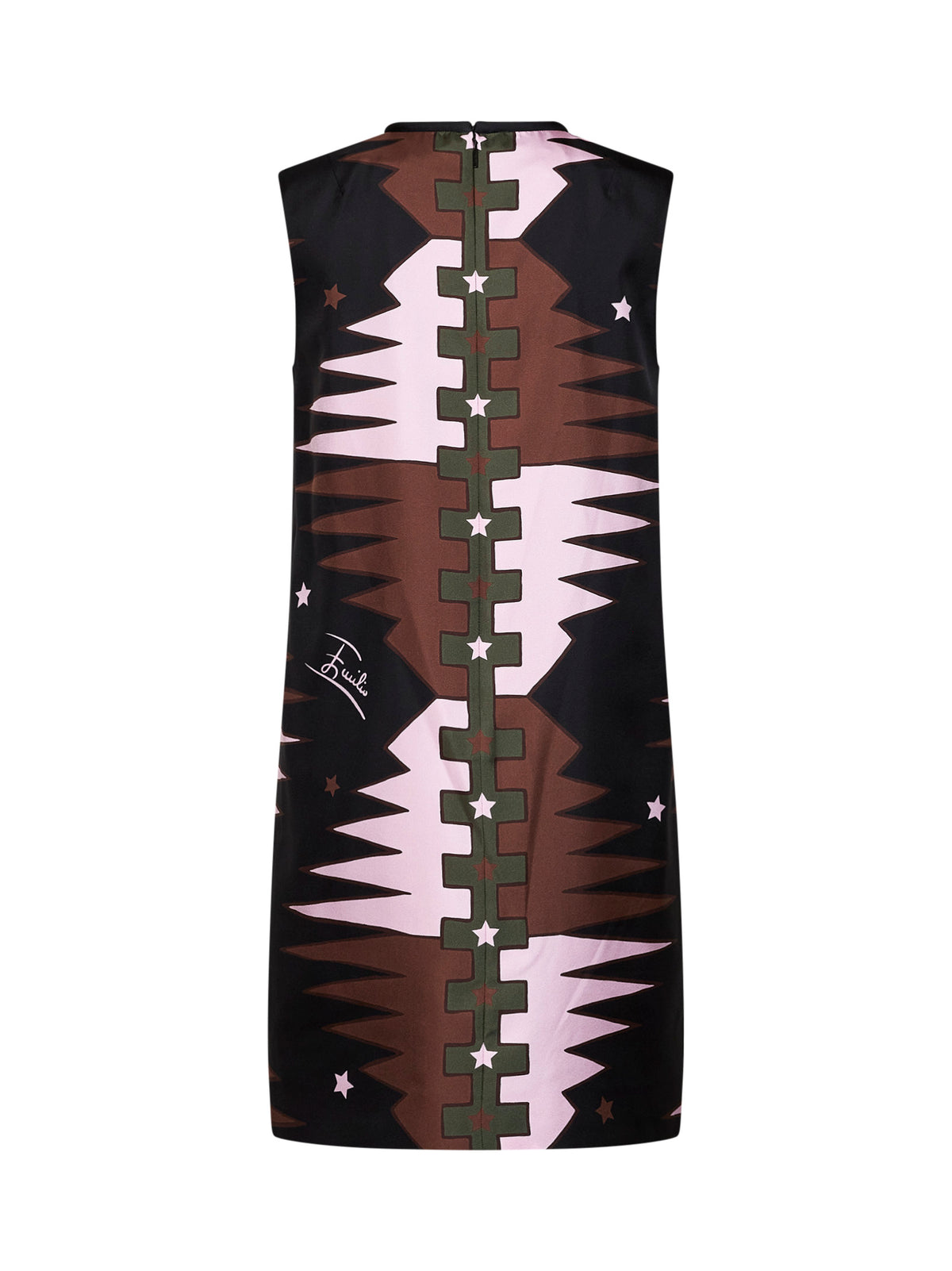 Khaki and pink Valdimontone-print silk twill straight mini dress