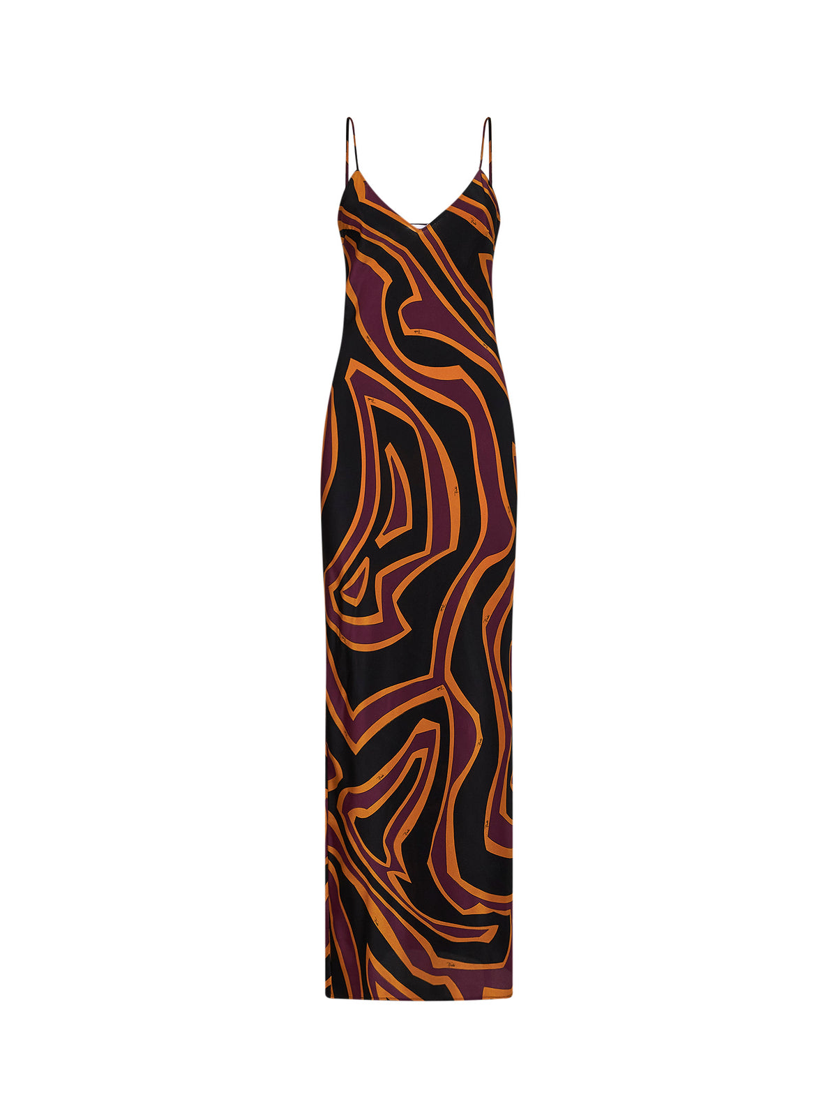 Abito lingerie lungo in in crêpe de Chine stampa Labirinto bordeaux e oro