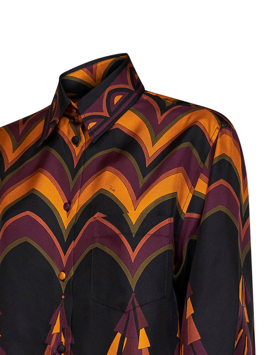 Camicia fluida in twill di seta stampa Baiadera bordeaux e oro