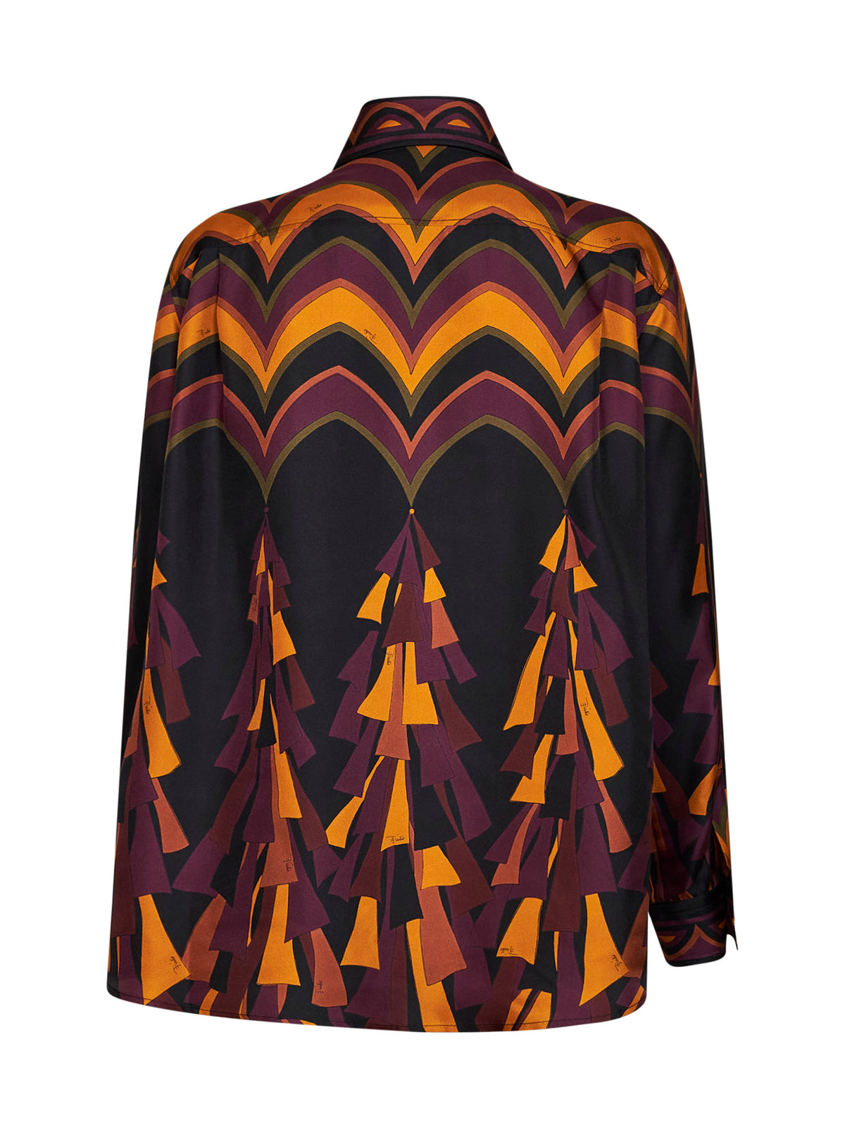 Camicia fluida in twill di seta stampa Baiadera bordeaux e oro