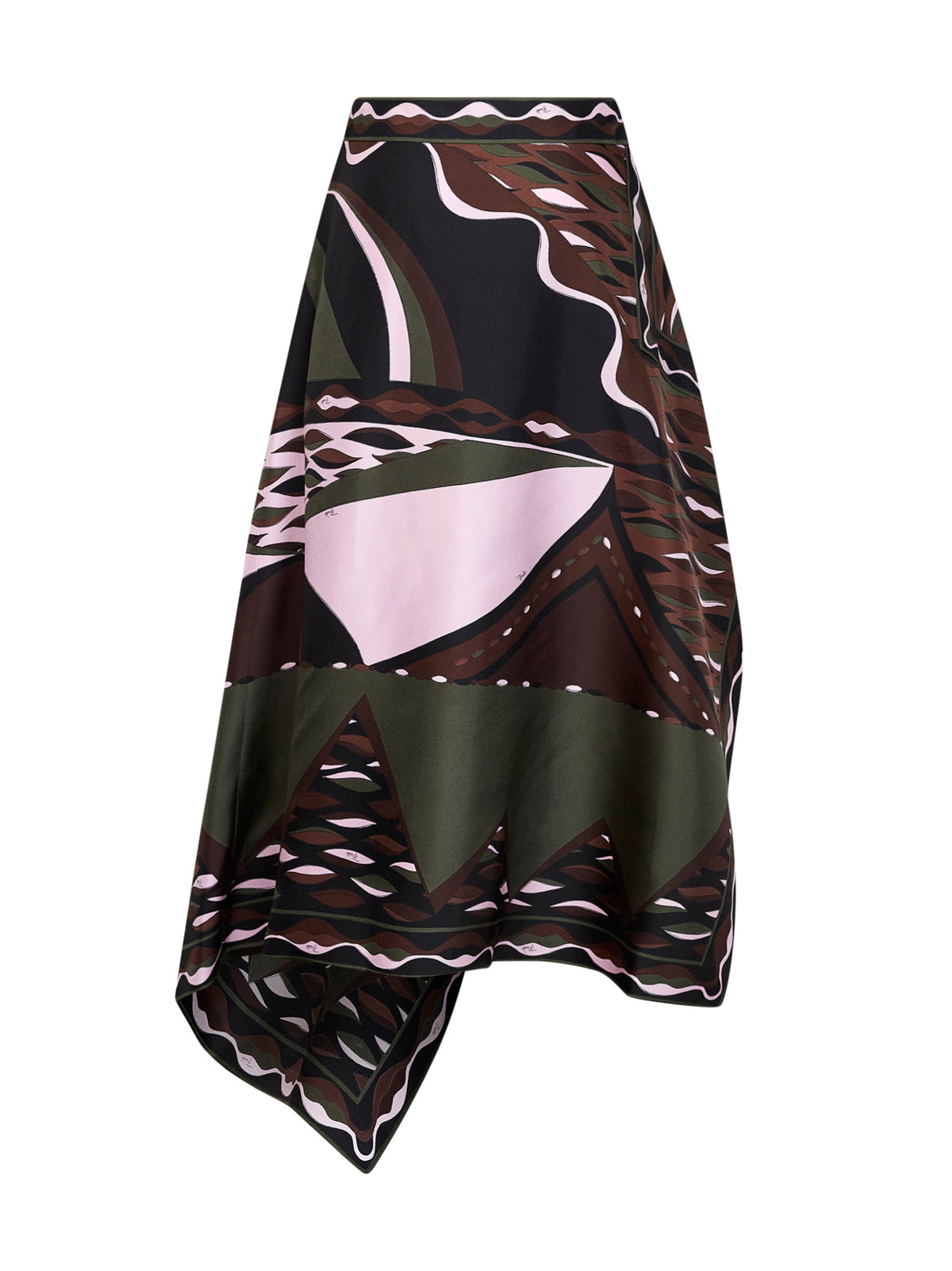 Khaki and pink Dune-print silk twill long scarf-style skirt